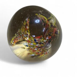 VTG Art Glass Paperweight Yellow Red White Black Desk Decor